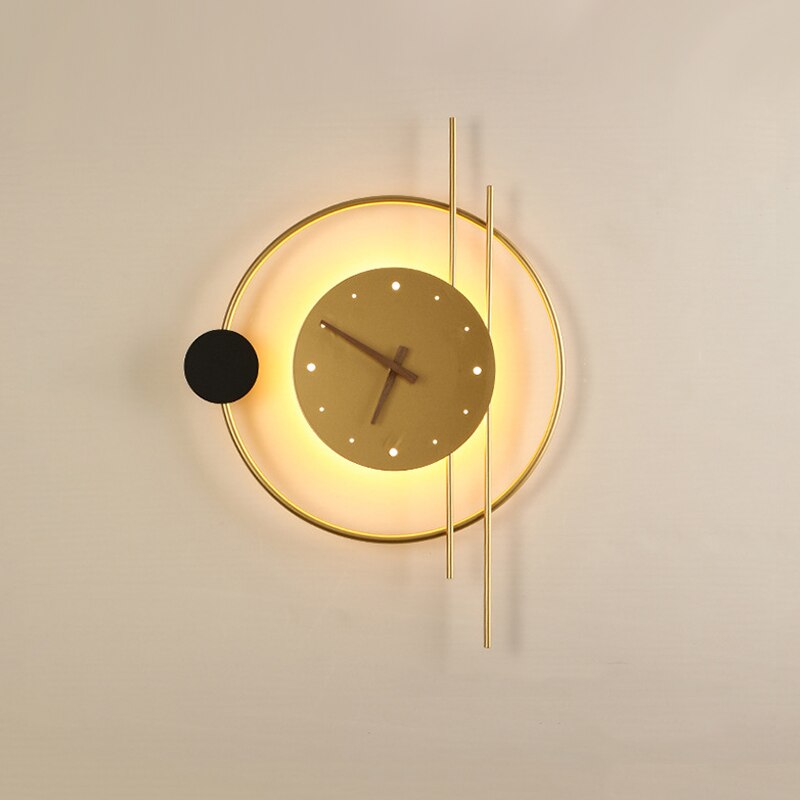 Horloge Murale Lumineuse 57×41,5 cm Métal Noir Doré Moderne LED Intégré Salon Chambre Bureau Décoration | Koossa