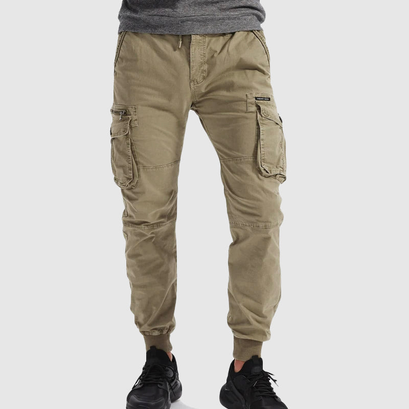 Tapered Cargo Joggers with Elasticated Waist and Cuffed Ankles in Black for Relaxed Everyday Comfort | Koossa