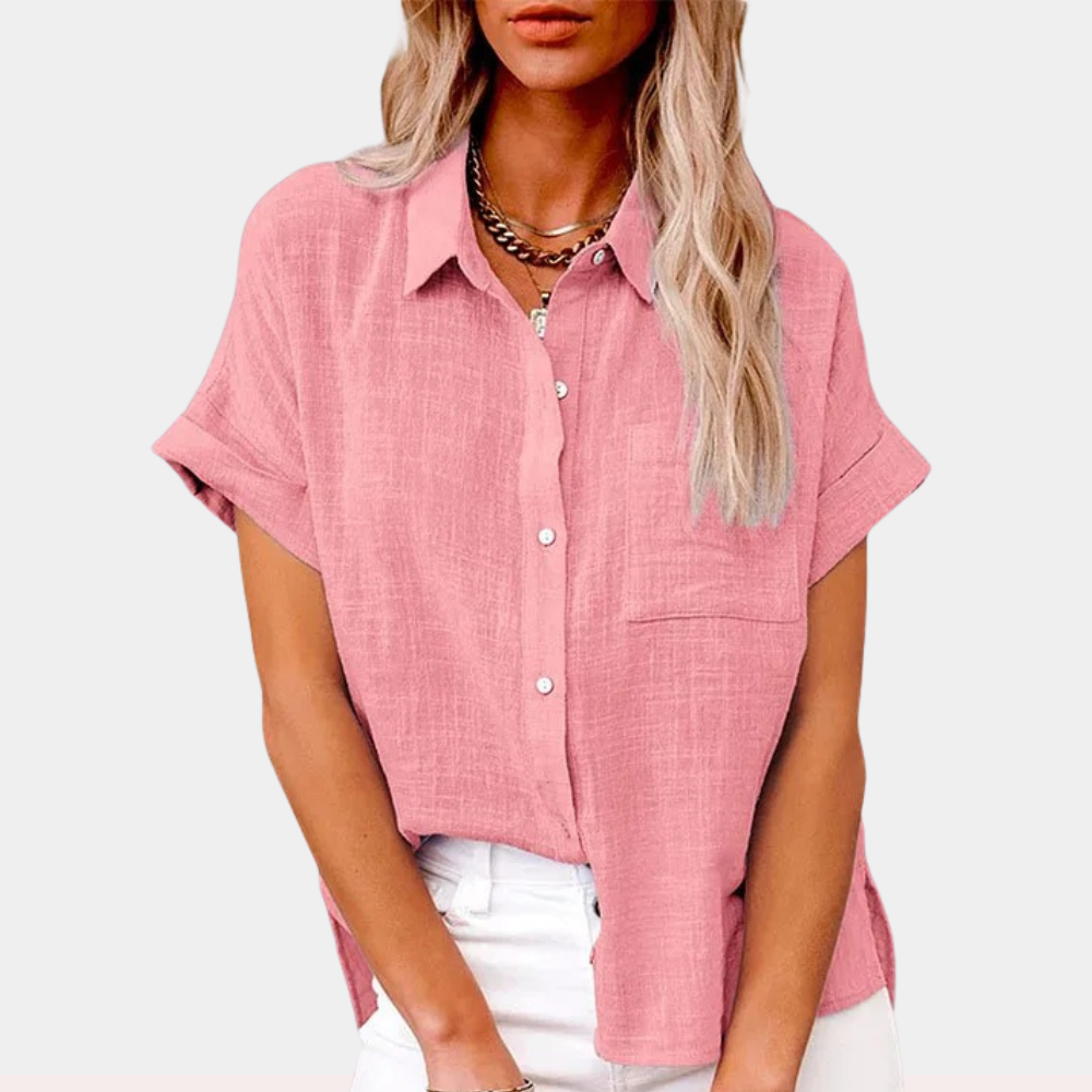 Women's Relaxed Cotton-Linen Blouse – Short Sleeve Shirt for Summer Days & Casual Elegance | Koossa