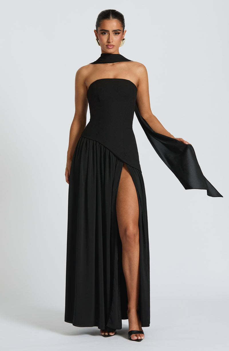 Women's Backless Maxi Dress with Delicate Straps — Elegant Evening Dress for Summer Occasions & Special Events | Koossa
