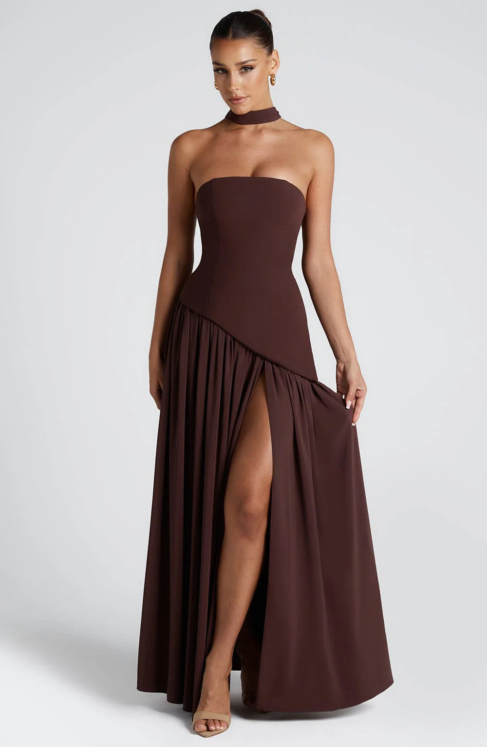 Women's Backless Maxi Dress with Delicate Straps — Elegant Evening Dress for Summer Occasions & Special Events | Koossa