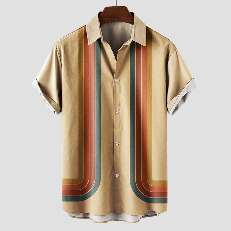 Men's Short Sleeve Striped Cotton Shirt in Classic Colours for Summer Holidays and Relaxed Weekend Dressing | Koossa