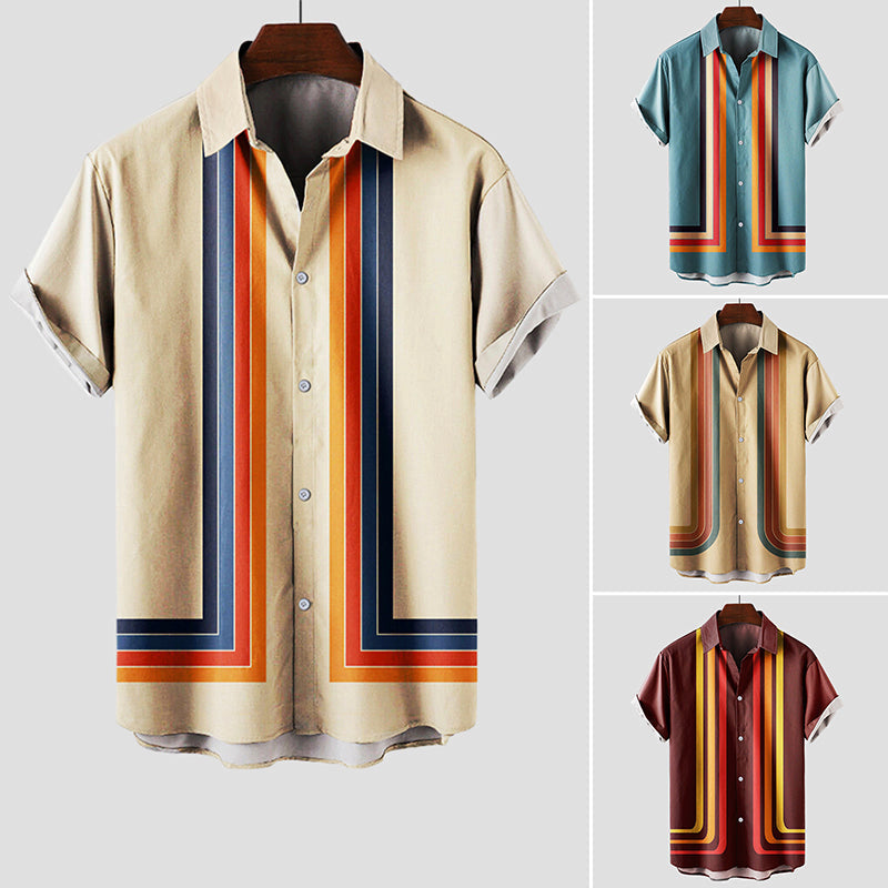 Men's Short Sleeve Striped Cotton Shirt in Classic Colours for Summer Holidays and Relaxed Weekend Dressing | Koossa