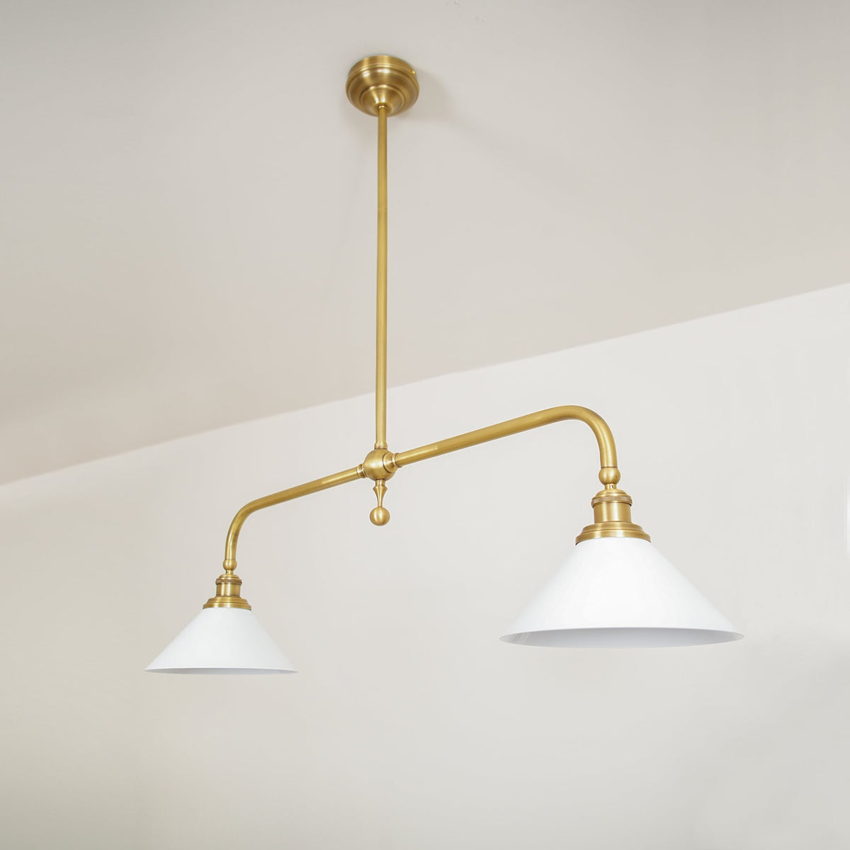 Brushed Brass Pendant Light with Flared Cone Shades for Dining Room & Kitchen Island | Dual Head Suspension Fixture | Lonoma