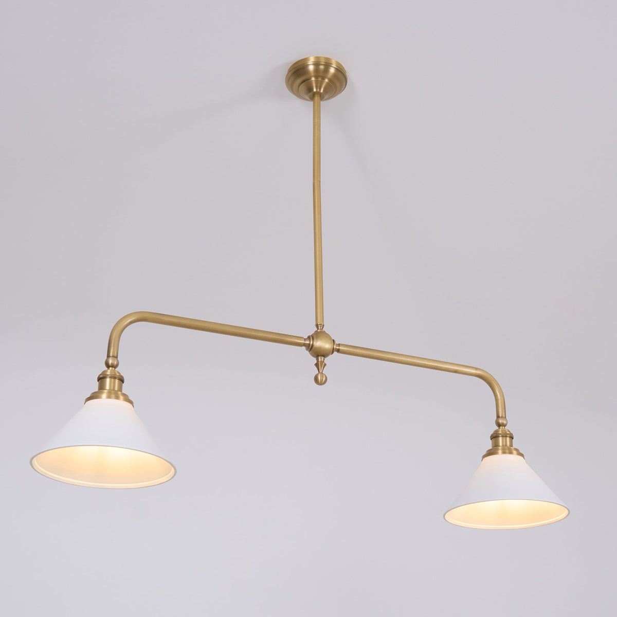 Brushed Brass Pendant Light with Flared Cone Shades for Dining Room & Kitchen Island | Dual Head Suspension Fixture | Lonoma