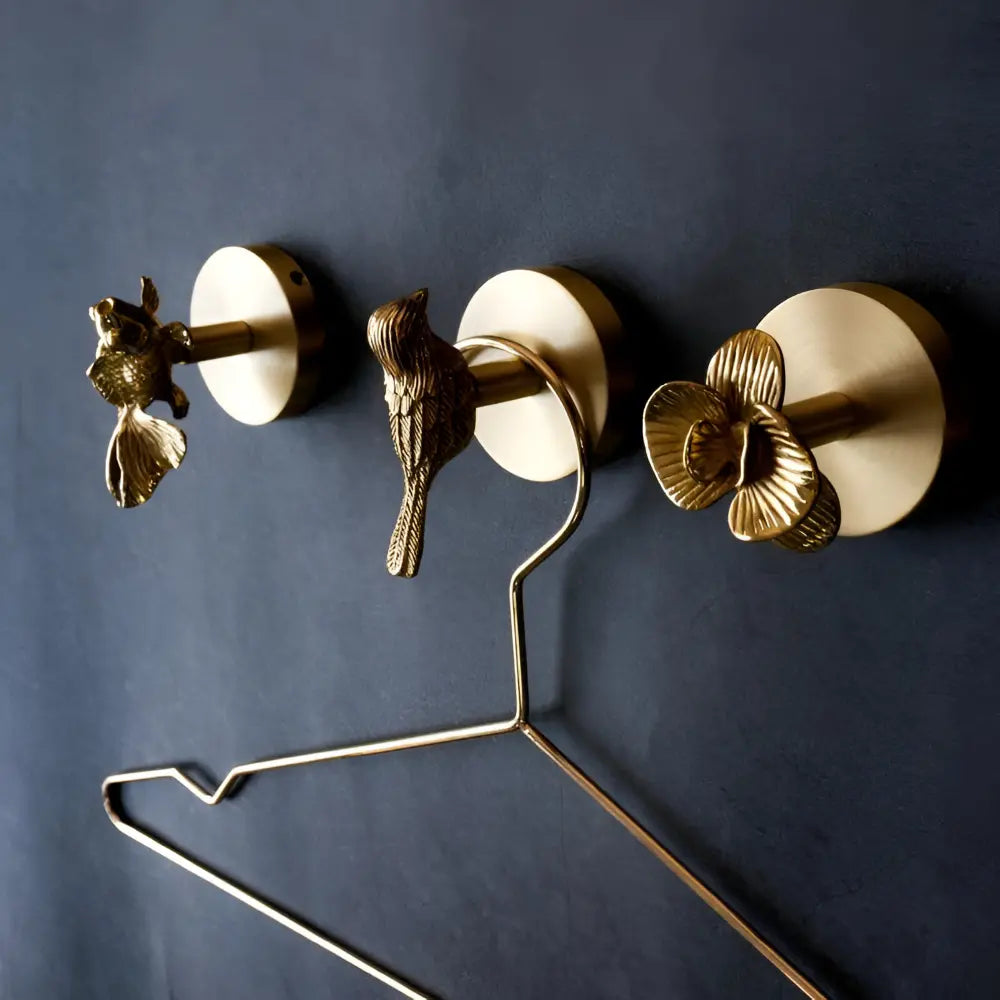 Solid Brass Animal Wall Hook, Gold Finish Decorative Coat Hook for Entryway, Bedroom & Bathroom, Bird, Deer, Dragonfly, Rose Hanger | Lonoma