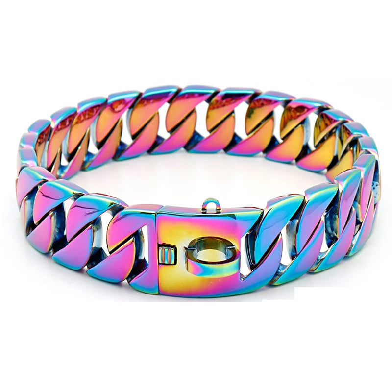Dog Chain Collar Stainless Steel 18K Gold Plated Large Breed Heavy Duty Cuban Link Adjustable 32mm Wide | Koossa
