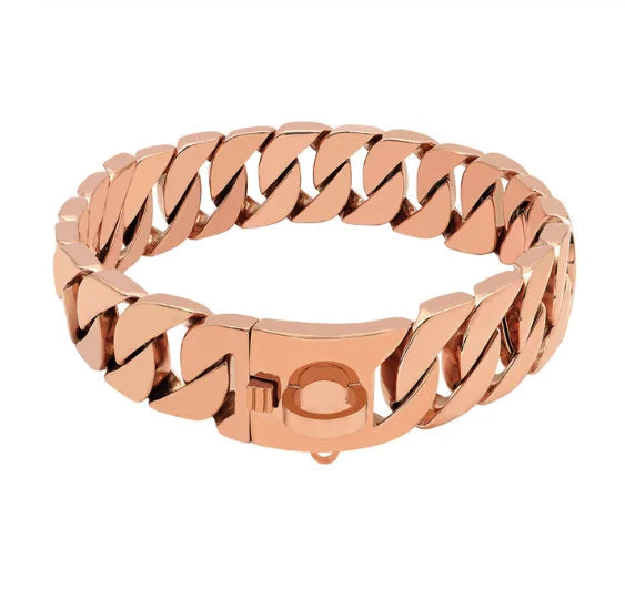 Dog Chain Collar Stainless Steel 18K Gold Plated Large Breed Heavy Duty Cuban Link Adjustable 32mm Wide | Koossa