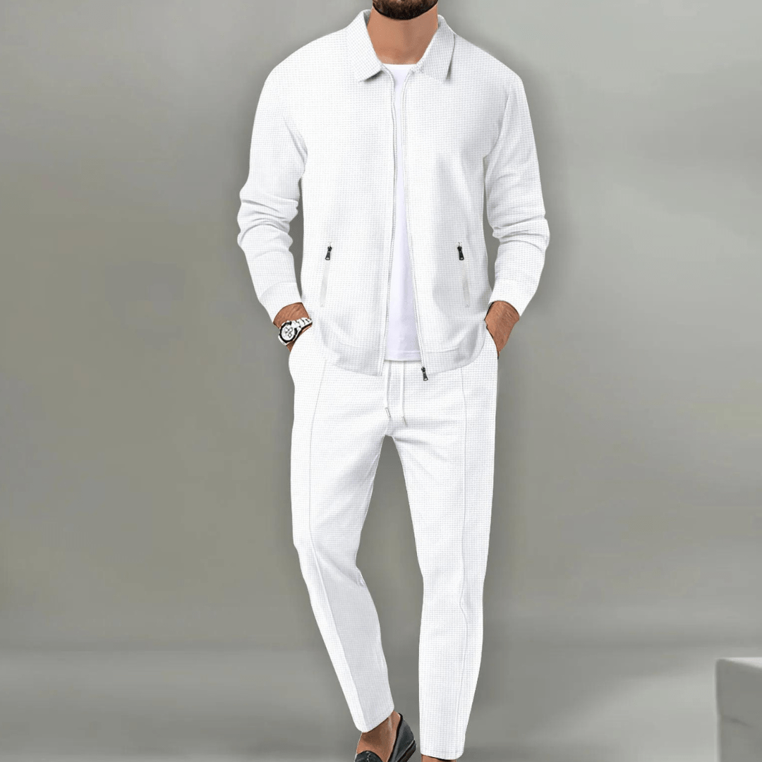 Men's Two-Piece Zip-Front Tracksuit in Soft Jersey Fabric for Smart Casual Weekend and Travel Wear | Koossa