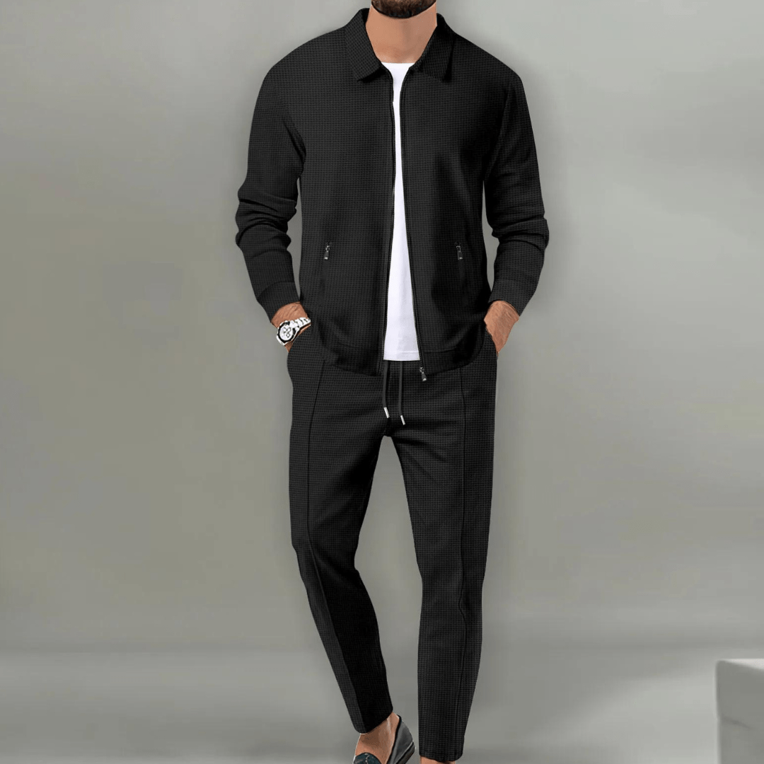 Men's Two-Piece Zip-Front Tracksuit in Soft Jersey Fabric for Smart Casual Weekend and Travel Wear | Koossa
