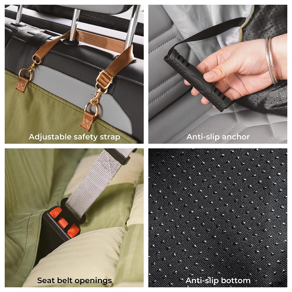 Dog Car Seat Cover Padded Waterproof Polyester Anti-Slip Bolster Back Seat Bed Large Dogs Safety Strap | Koossa