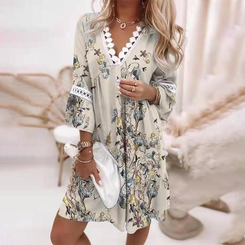 Women's Floral V-Neck Mini Dress in Vibrant Prints for Sunny Days and Warm-Weather Occasions | Koossa