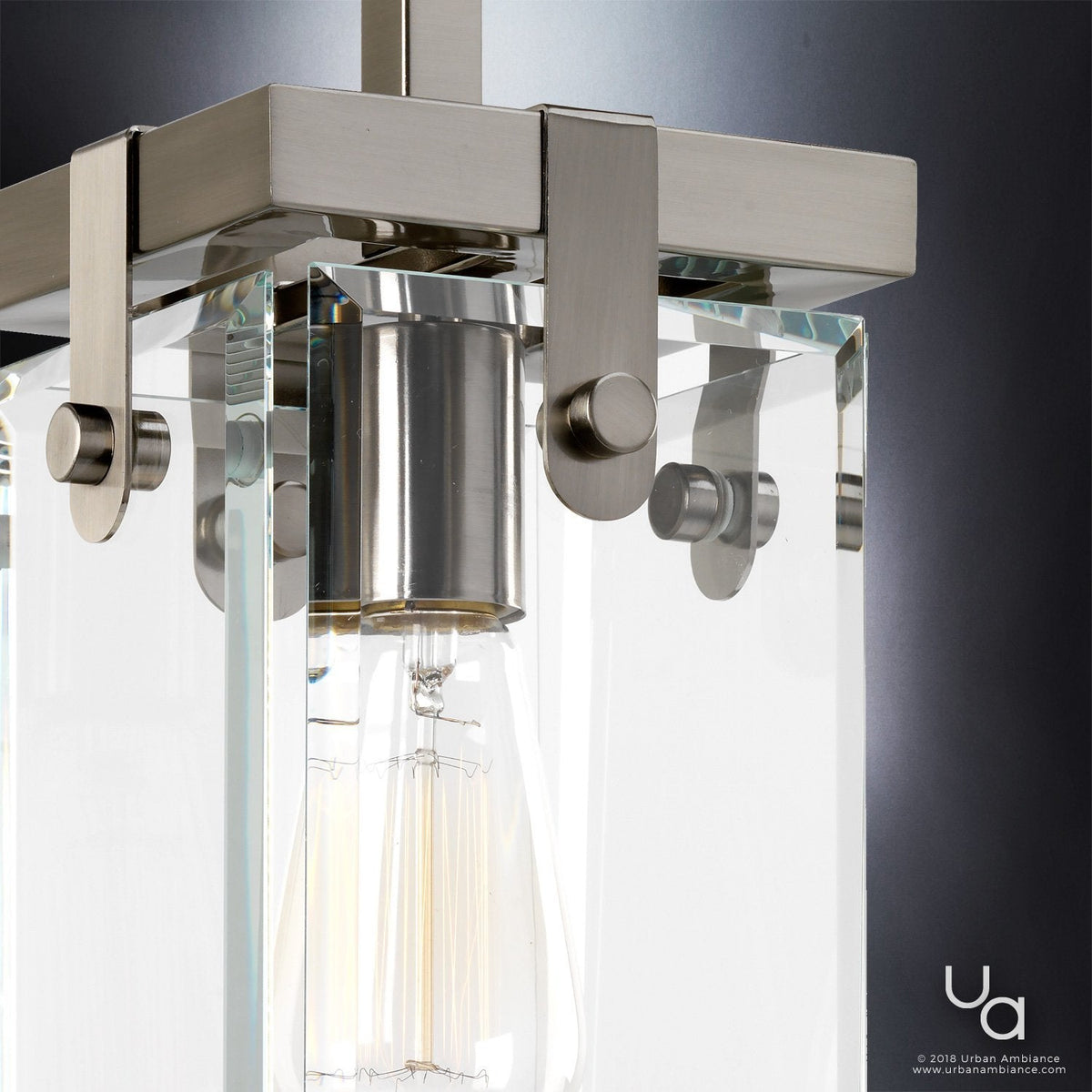 Brushed Nickel Pendant Light, 12 in Steel & Beveled Glass Adjustable Hanging Fixture for Kitchen Island, Dining Room, Hallway & Loft | Lonoma
