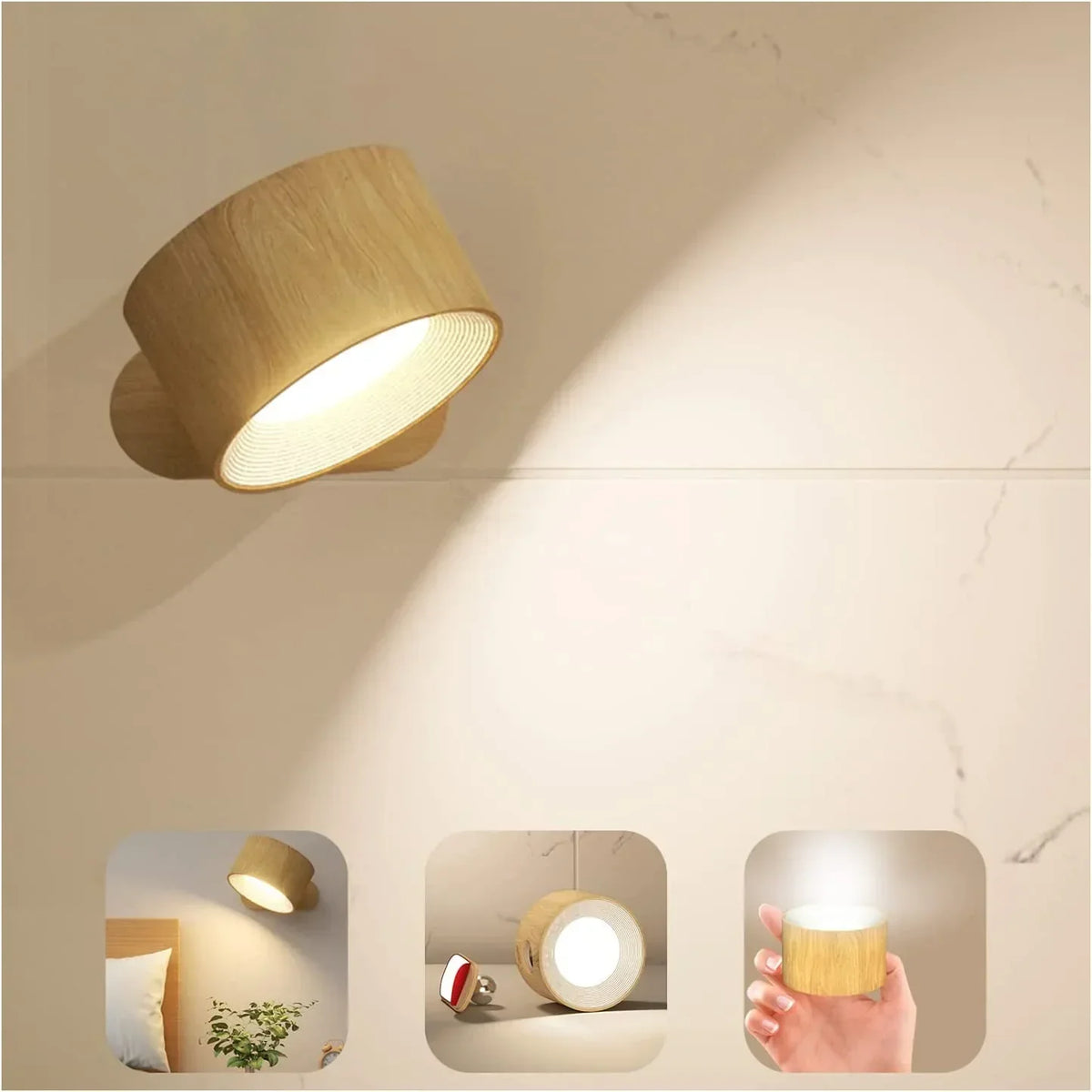 Cordless Wall Sconce, USB Rechargeable Magnetic Night Light with Touch Dimming, Rotating Battery Lamp for Bedside, Hallway & Closet | Lonoma