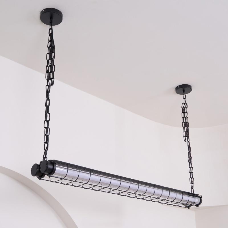 Horizontal Glass Cylinder Pendant Light with LED Strips – Metal Body, 48 in Long, Modern Industrial for Dining Room Kitchen Island | Lonoma