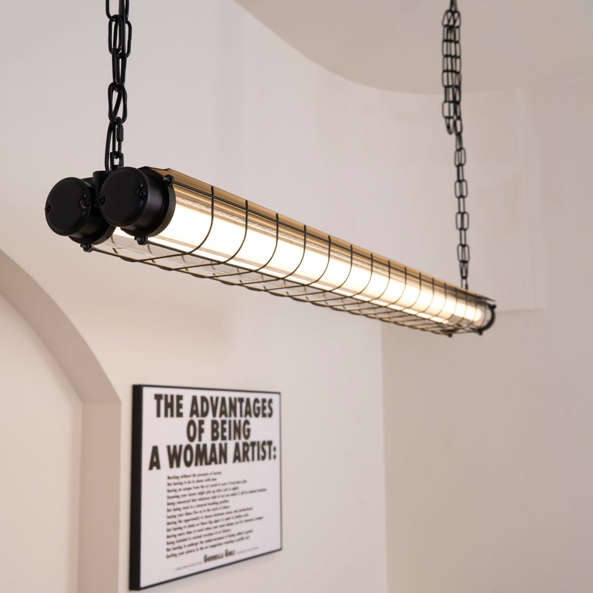 Horizontal Glass Cylinder Pendant Light with LED Strips – Metal Body, 48 in Long, Modern Industrial for Dining Room Kitchen Island | Lonoma