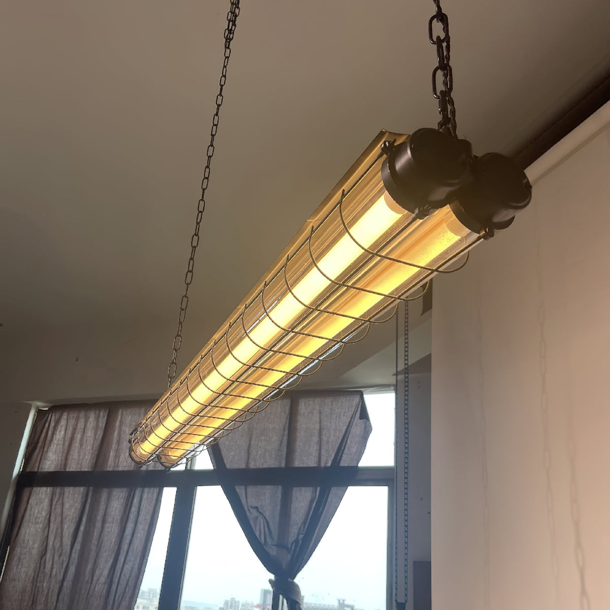 Horizontal Glass Cylinder Pendant Light with LED Strips – Metal Body, 48 in Long, Modern Industrial for Dining Room Kitchen Island | Lonoma