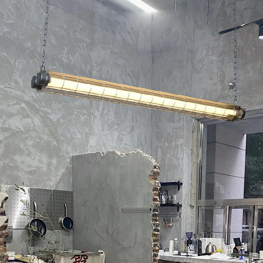 Horizontal Glass Cylinder Pendant Light with LED Strips – Metal Body, 48 in Long, Modern Industrial for Dining Room Kitchen Island | Lonoma