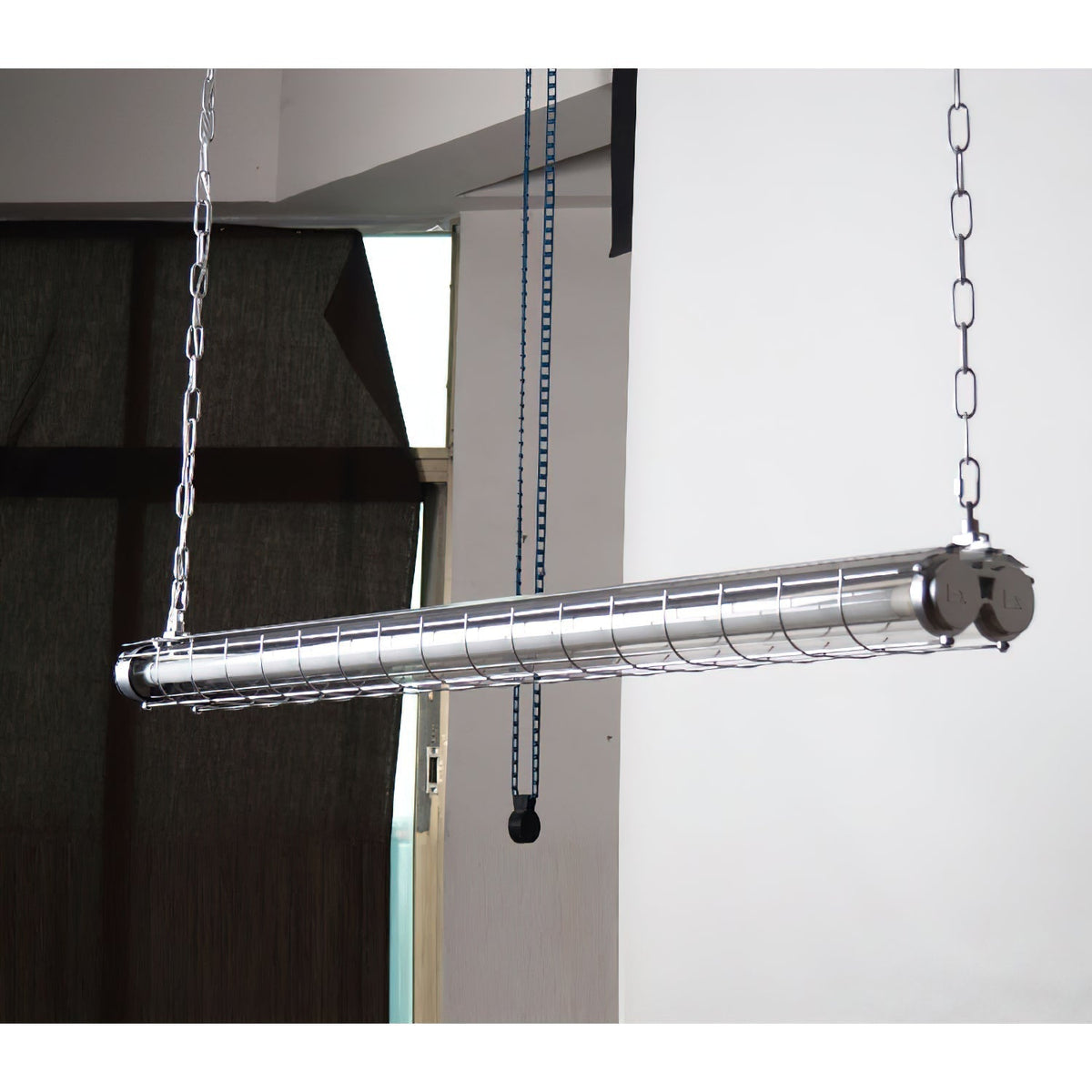 Horizontal Glass Cylinder Pendant Light with LED Strips – Metal Body, 48 in Long, Modern Industrial for Dining Room Kitchen Island | Lonoma