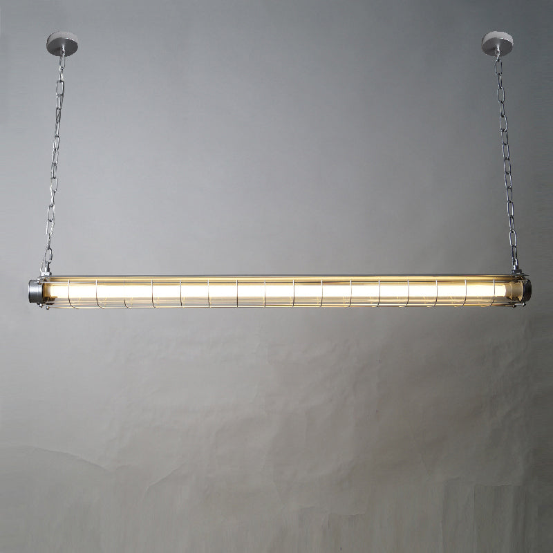 Horizontal Glass Cylinder Pendant Light with LED Strips – Metal Body, 48 in Long, Modern Industrial for Dining Room Kitchen Island | Lonoma