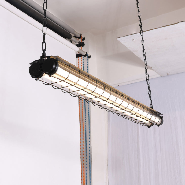 Horizontal Glass Cylinder Pendant Light with LED Strips – Metal Body, 48 in Long, Modern Industrial for Dining Room Kitchen Island | Lonoma