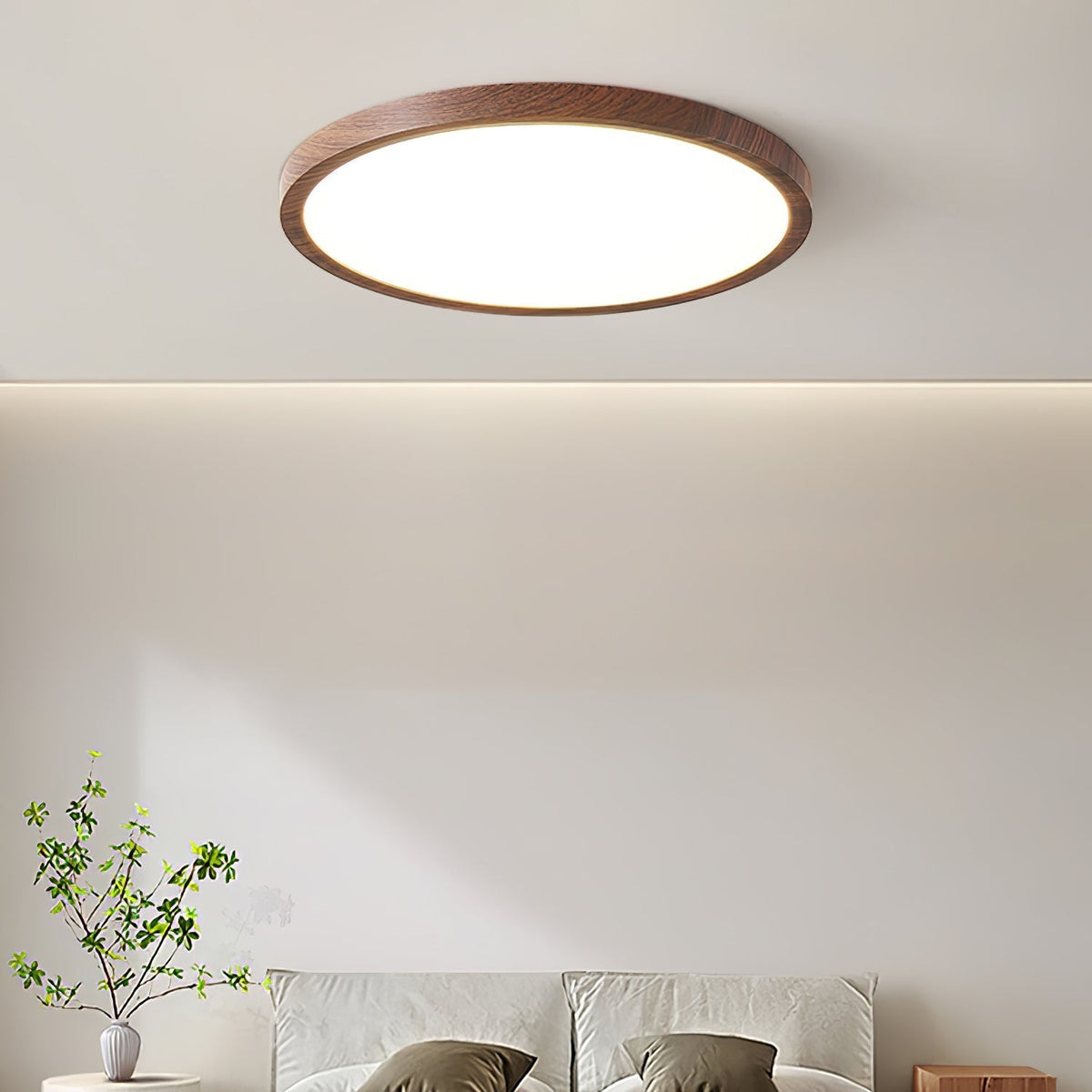 Flush Mount LED Ceiling Light with Wood-Look Finish – Round Ultra-Slim Panel for Bedroom, Living Room, Kitchen | Lonoma