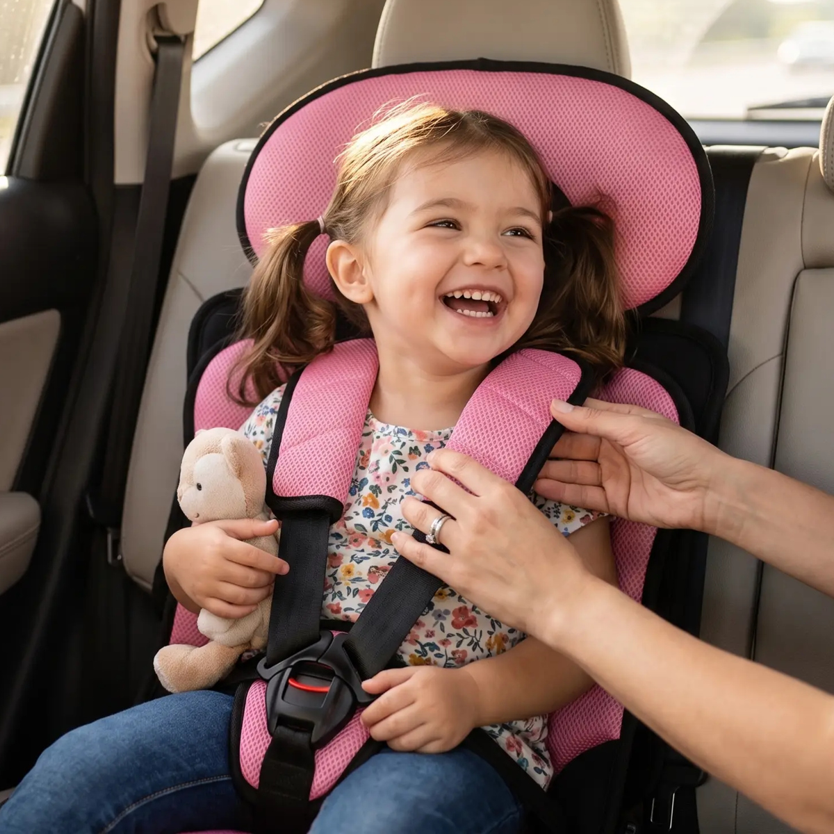 Collapsible Travel Booster Seat with 5-Point Harness for Kids Ages 1-14, Portable Folding Car Seat for Rideshares, Rentals & Road Trips | Lonoma