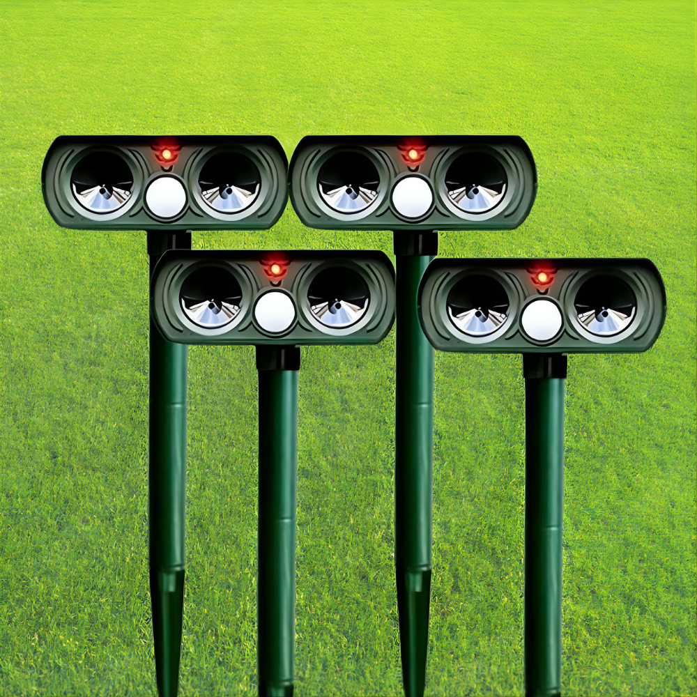 Répulsif à ultrasons solaire pour jardin portée 8–10 m IP66 13,5–45,5 kHz protection écologique anti-nuisibles | Koossa