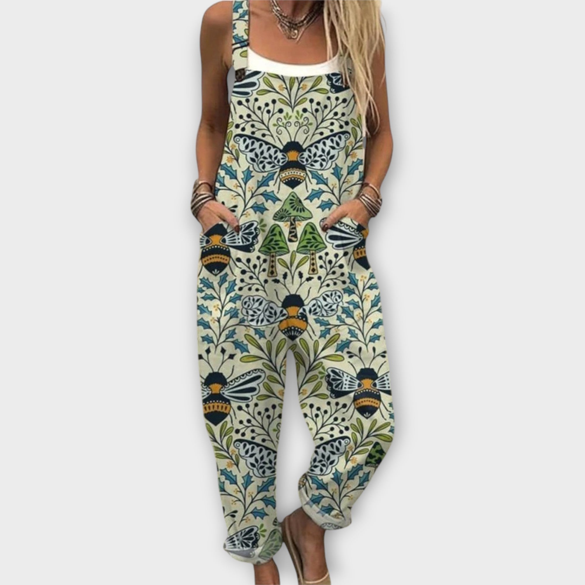 Women's Wide-Leg Floral Jumpsuit with Adjustable Straps – Vintage-Inspired All-In-One for Summer Days, Garden Parties & Weekend Brunches | Koossa