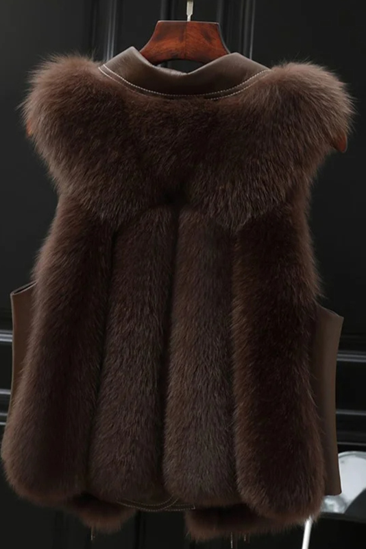 Faux Fur Sleeveless Gilet in Ivory, Brown and Black | Koossa