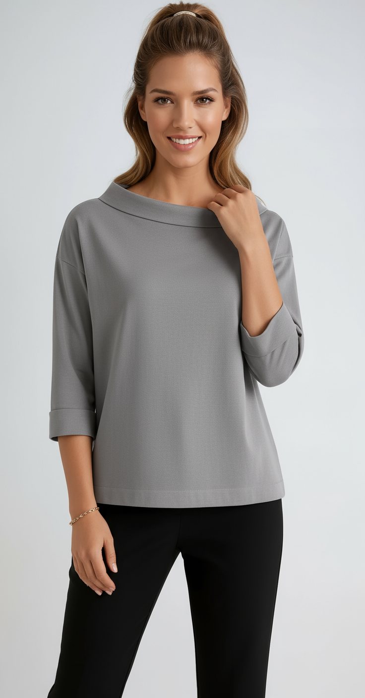 Women's Cotton Boat Neck Top with Three-Quarter Sleeves in Seven Classic Colours | Koossa