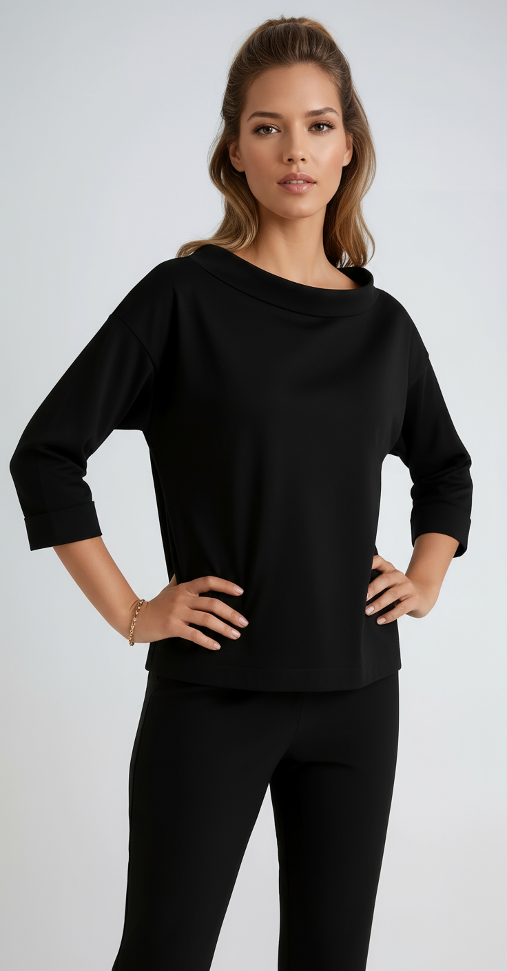Women's Cotton Boat Neck Top with Three-Quarter Sleeves in Seven Classic Colours | Koossa