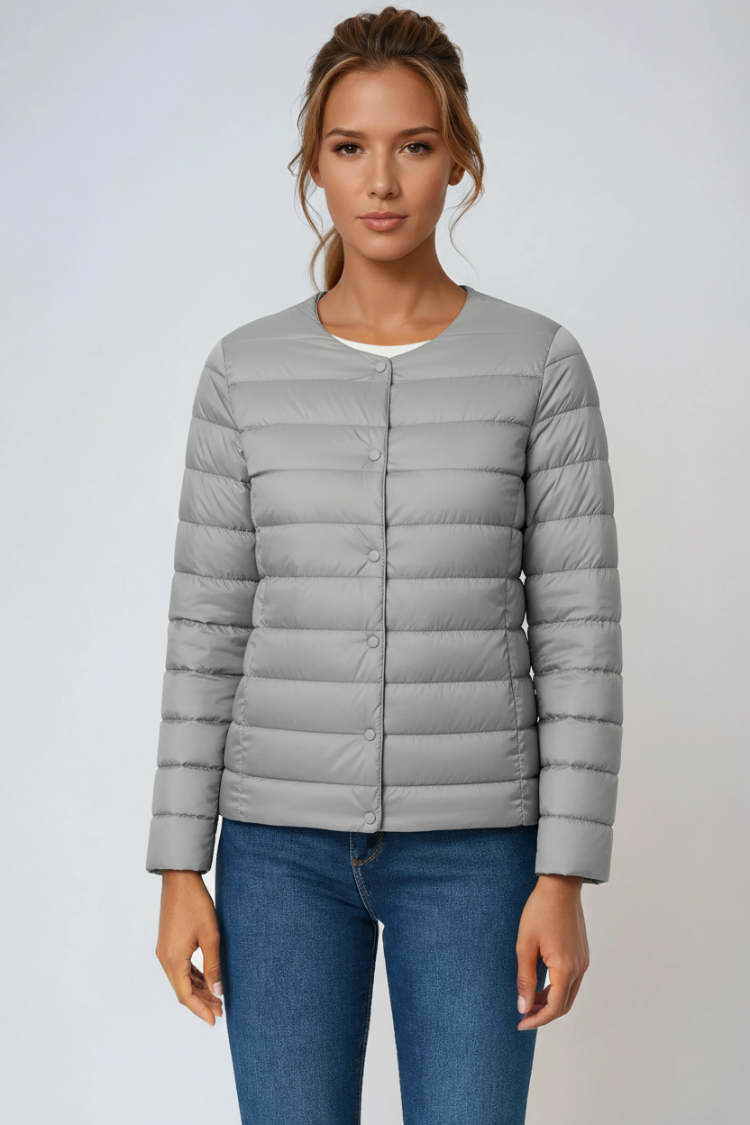 Women's Lightweight Quilted Puffer Jacket in Black – Slim-Fit Layering Coat for Effortless Everyday Warmth | Koossa