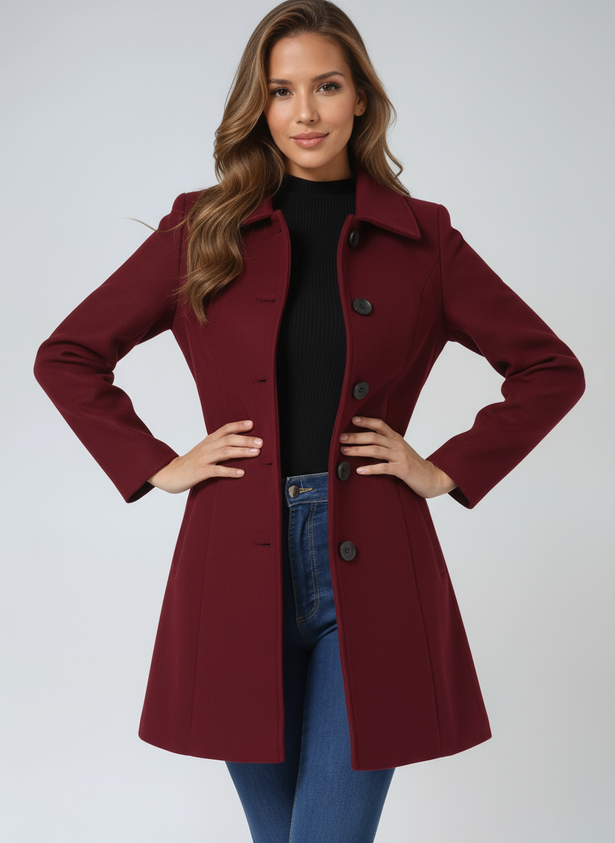 Women's Tailored Wool Trench Coat in Classic Neutral Tones for Autumn and Winter | Koossa