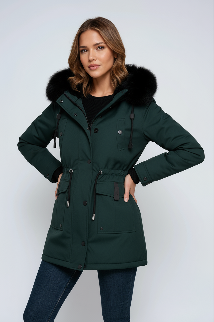 Women's Hooded Parka Coat with Faux Fur Trim — Stylish Winter Jacket for Cold Weather & City Wear | Koossa