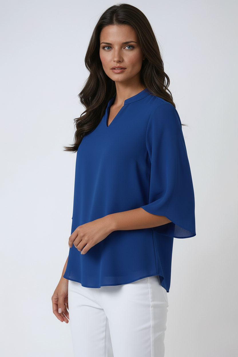 Flowing Chiffon V-Neck Blouse with Flutter Sleeves in Six Colours – Lightweight Spring Summer Wardrobe Essential for Women | Koossa