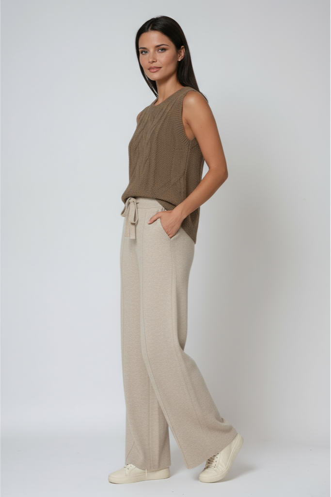 Drawstring Knit Trousers in Soft Stretch Fabric for Relaxed Weekends | Koossa