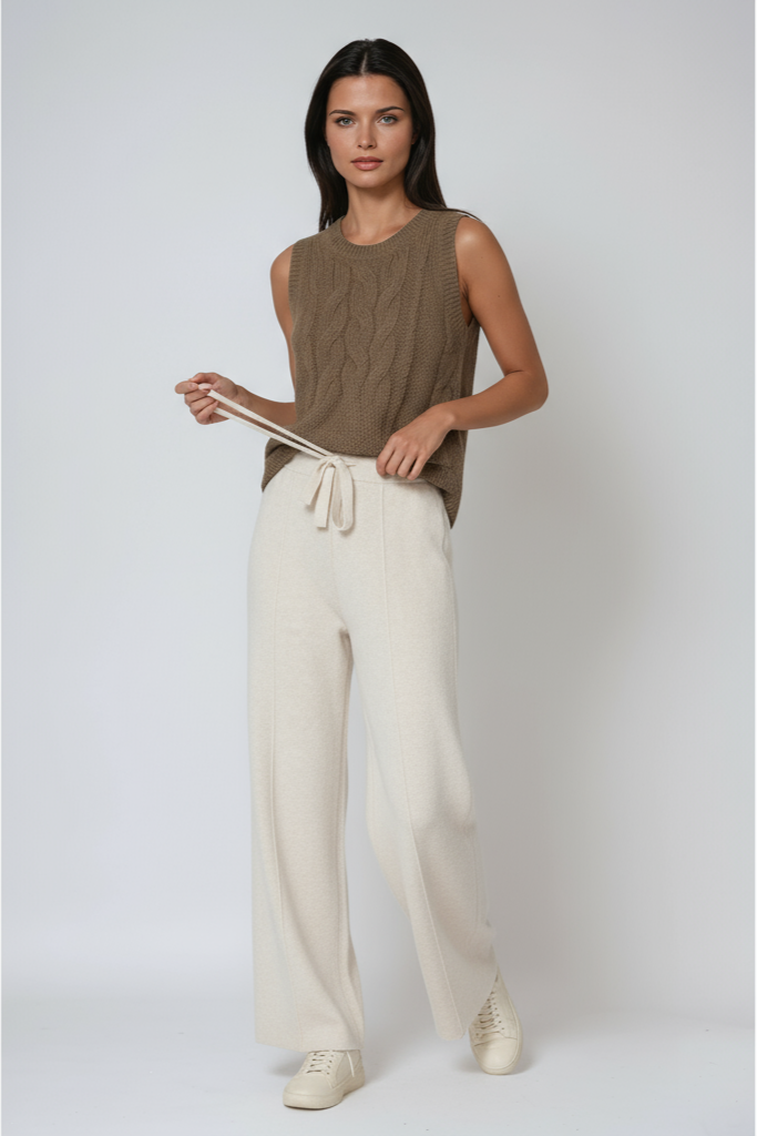 Drawstring Knit Trousers in Soft Stretch Fabric for Relaxed Weekends | Koossa