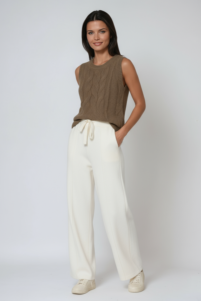 Drawstring Knit Trousers in Soft Stretch Fabric for Relaxed Weekends | Koossa