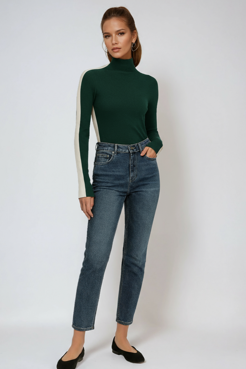 Reversible Two-Tone Knitted Jumper in Soft Double-Sided Cotton | Elegant Long Sleeve Knitwear for Autumn Winter | Koossa
