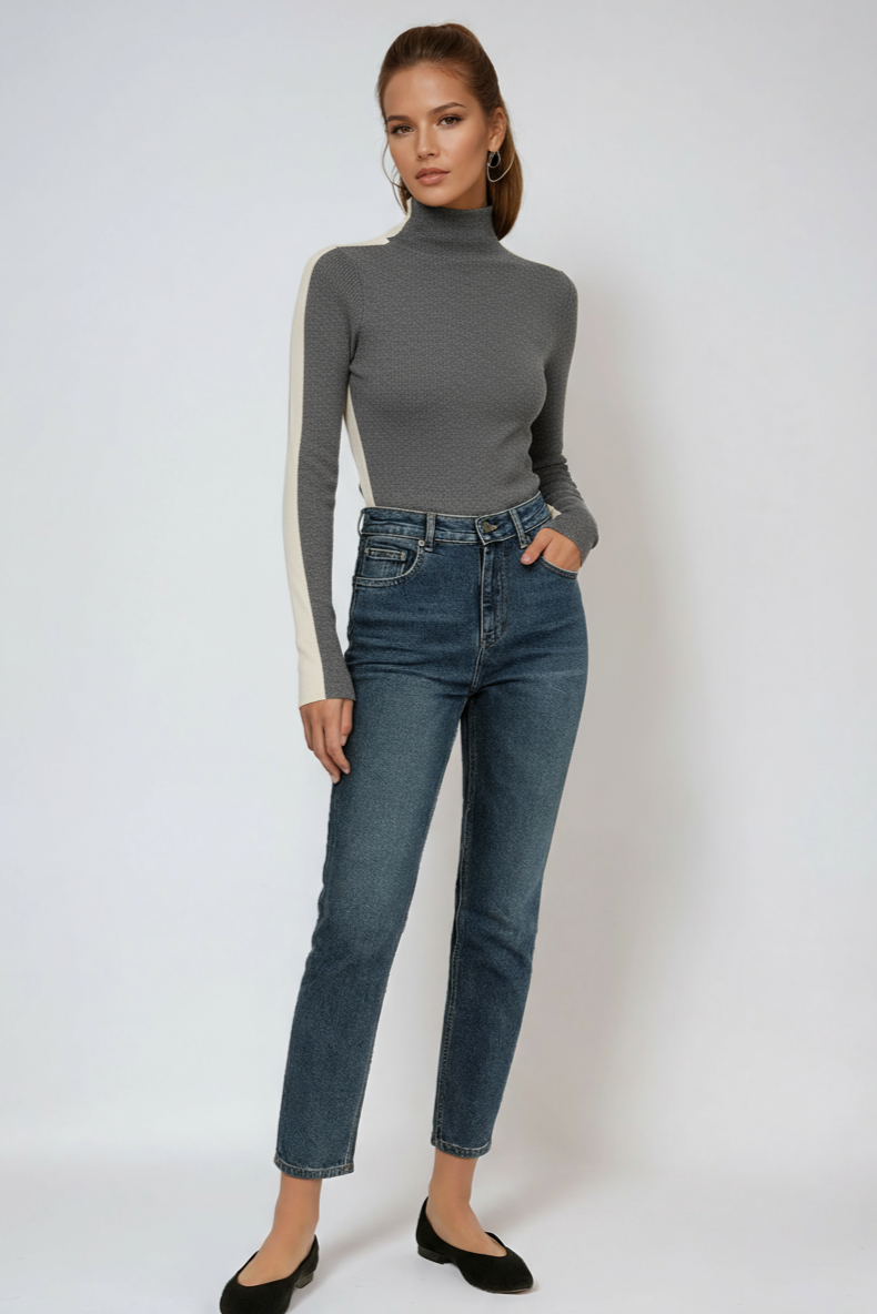 Reversible Two-Tone Knitted Jumper in Soft Double-Sided Cotton | Elegant Long Sleeve Knitwear for Autumn Winter | Koossa