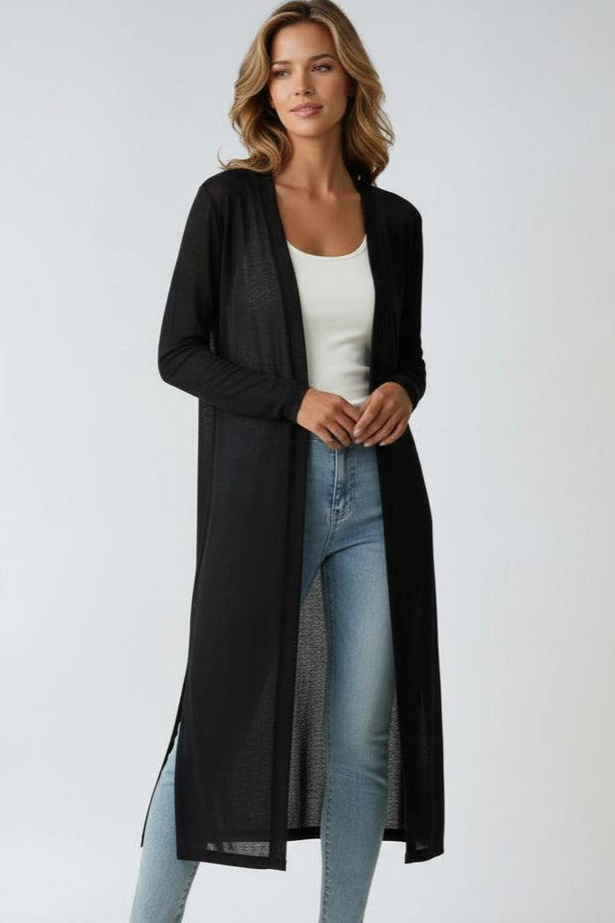 Longline Open Front Cardigan in Soft Lightweight Knit – Timeless Layering for Effortless Elegance | Koossa