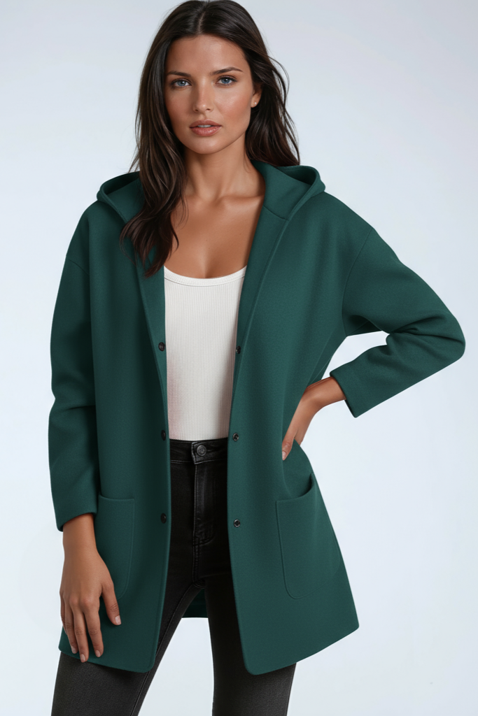 Women's Mid-Length Hooded Coat — Relaxed Everyday Jacket for Autumn & Winter Layering with Pockets | Koossa