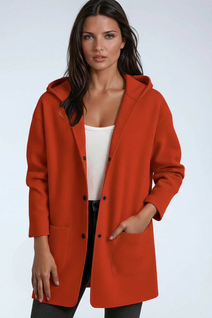Women's Mid-Length Hooded Coat — Relaxed Everyday Jacket for Autumn & Winter Layering with Pockets | Koossa