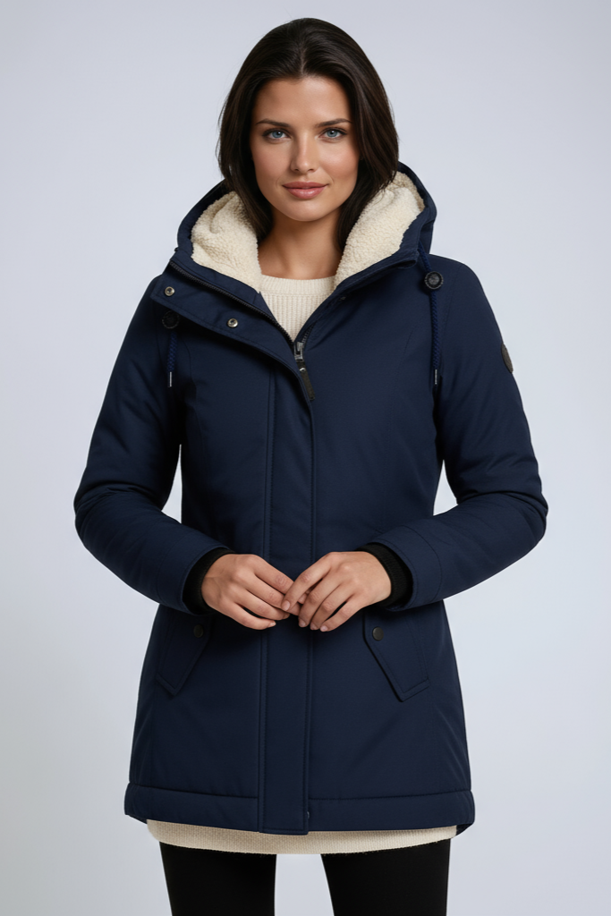 Quilted Parka Coat with Fleece-Lined Hood in Black, Wine Red, Green, Grey, Blue, Caramel | Warm Winter Outerwear for Women | Koossa