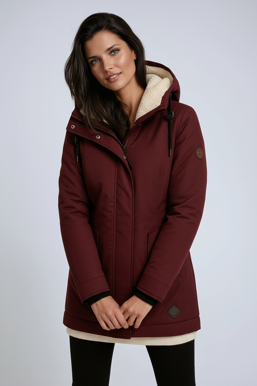 Quilted Parka Coat with Fleece-Lined Hood in Black, Wine Red, Green, Grey, Blue, Caramel | Warm Winter Outerwear for Women | Koossa