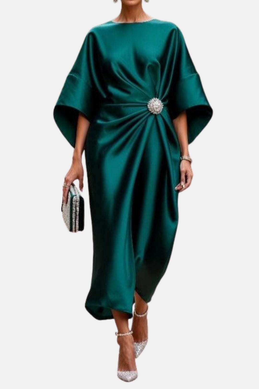Women's Wide Sleeve Satin Maxi Dress with A-Line Silhouette for Formal Occasions and Special Events | Koossa