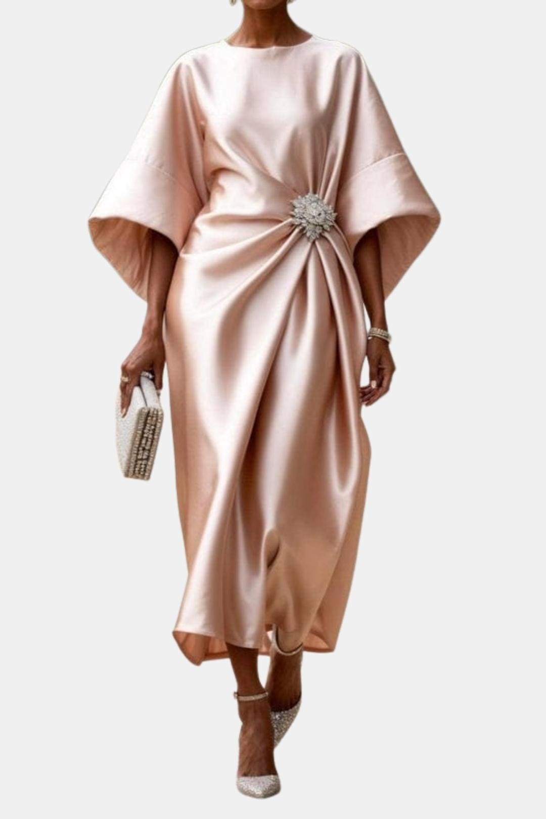 Women's Wide Sleeve Satin Maxi Dress with A-Line Silhouette for Formal Occasions and Special Events | Koossa