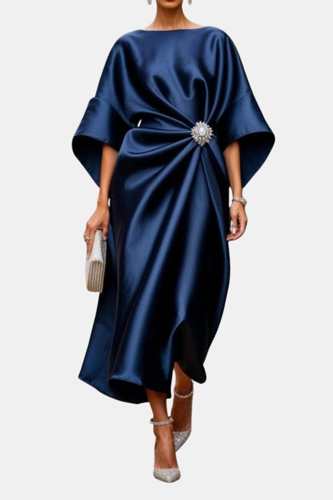 Women's Wide Sleeve Satin Maxi Dress with A-Line Silhouette for Formal Occasions and Special Events | Koossa