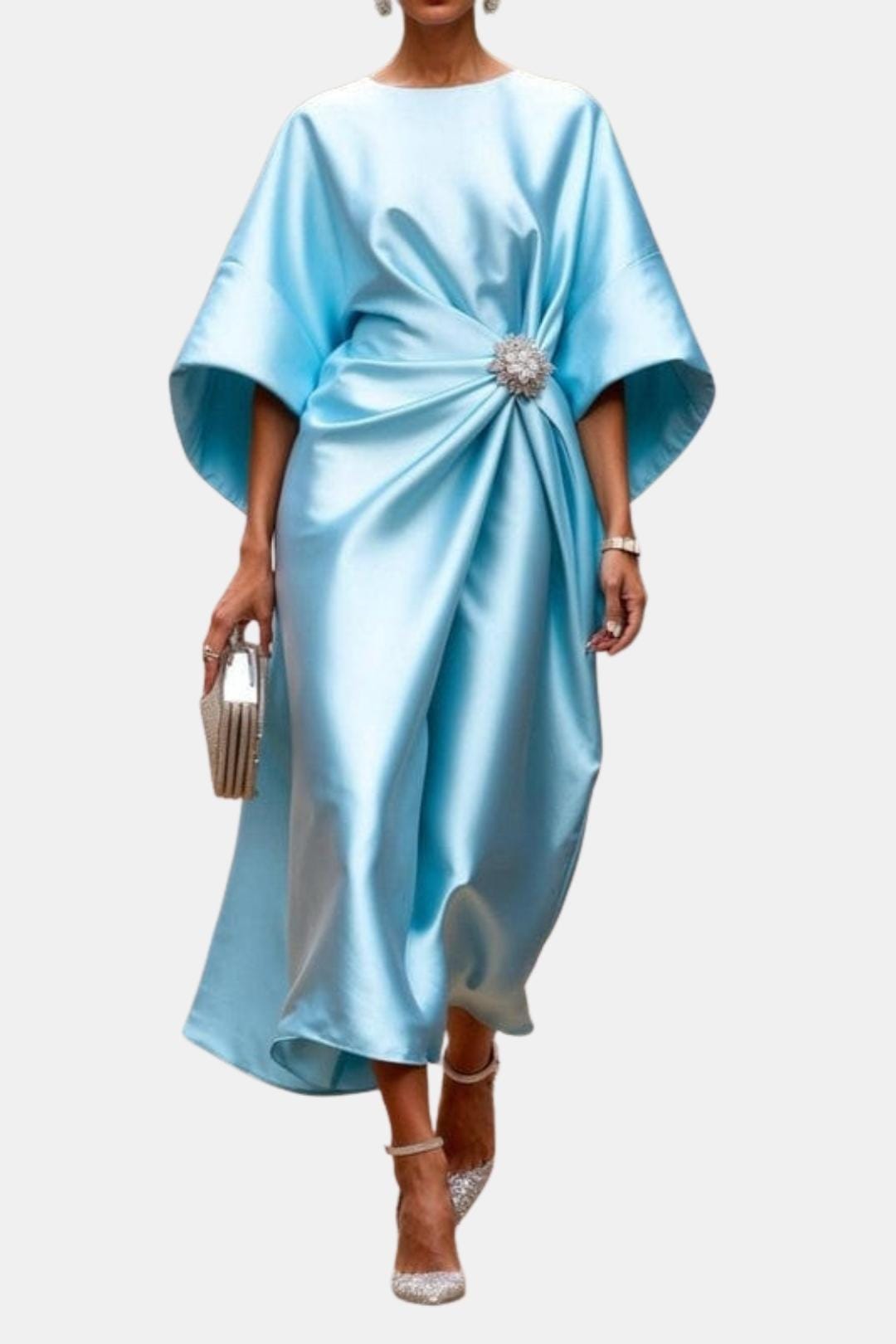 Women's Wide Sleeve Satin Maxi Dress with A-Line Silhouette for Formal Occasions and Special Events | Koossa